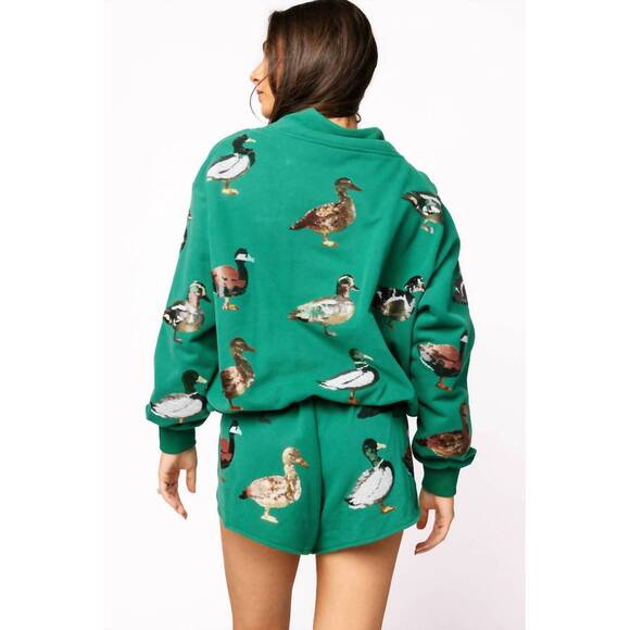 NEW QUEEN OF SPARKLES duck mock neck sweatshirt in dark green - Picture 3 of 5